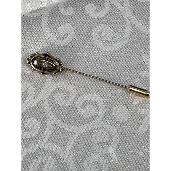 Vintage Avon Gold-Tone Stick Pin Clear Rhinestone Accent &‎ Ornate Design - Picture 1 of 3